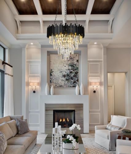 Modern Crystal Chandelier with 4-Tier Design Black Hanging Light Fixture