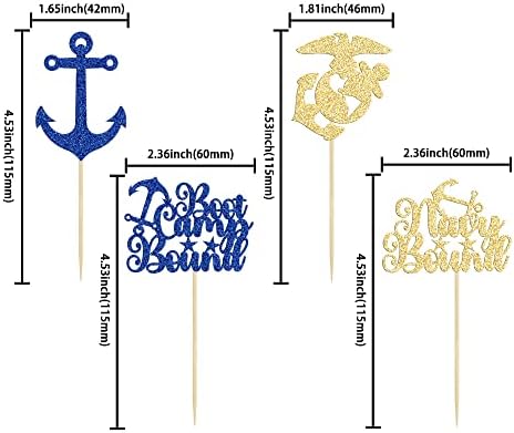 24Pcs Military Themed Cupcake Toppers with Glitter and Navy Design