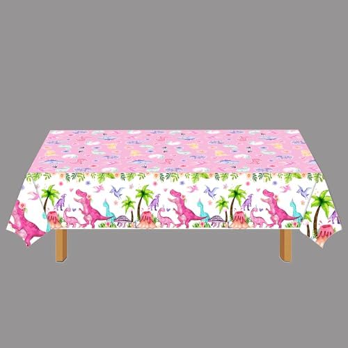 Watercolor Dinosaur Party Table Cloth Pink 3pcs