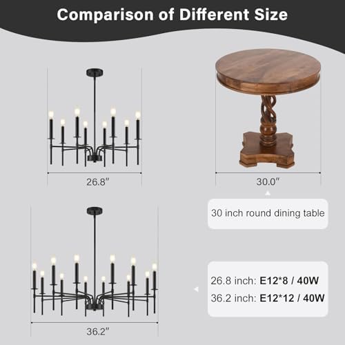 ZUYURT 8 Light Black Chandelier for Modern Farmhouse Dining Room