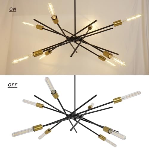 Mid-Century Black Brass Sputnik Chandelier 8 Light Pendant