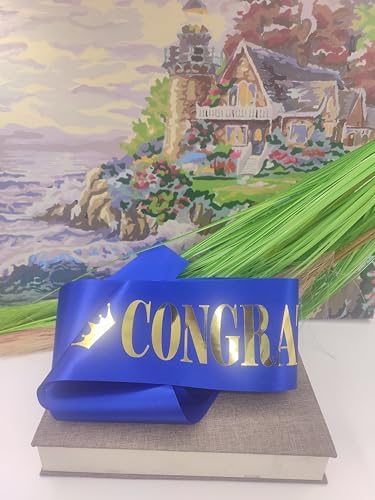 Congratulations Sash for Girl Boy - Blue Satin with Gold Foil Glitter