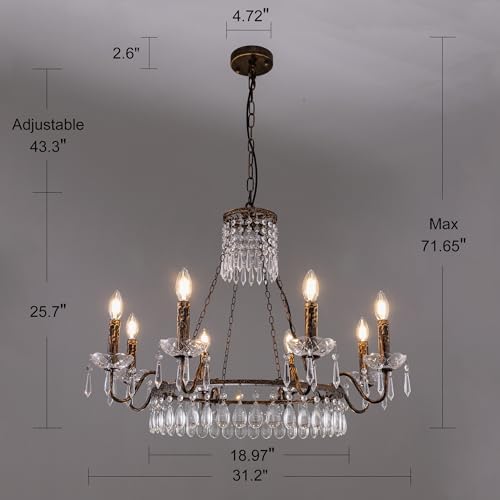 TOCHIC Crystal Chandelier 8 Lights Farmhouse Pendant