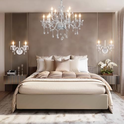 CRYSTOP 12 Lights Crystal Candle Chandelier 2 Lights Wall Sconce