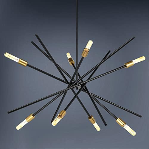 Mid-Century Black Brass Sputnik Chandelier 8 Light Pendant