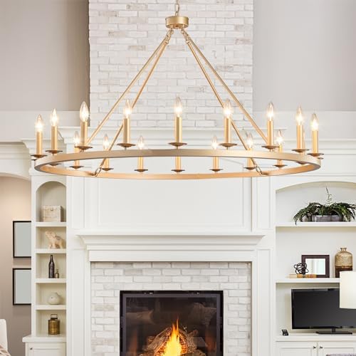 Gold Wagon Wheel Chandelier 48-Inch 20-Light