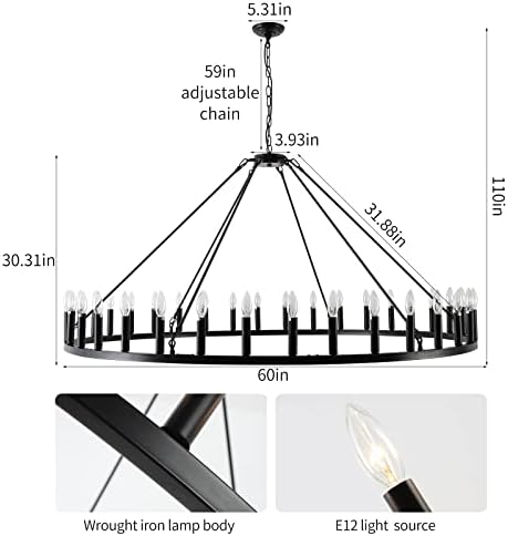 Wagon Wheel Chandelier 36 Light 60 Inch Farmhouse Industrial Style