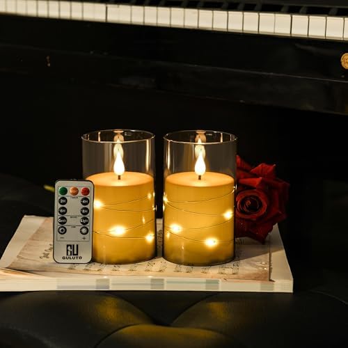Flameless LED Candles with Star String Set of 2 Remote Controlled Timer 3x6