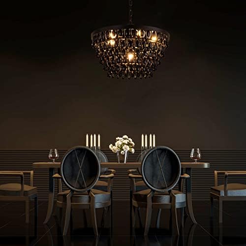 Wellmet Black Crystal Chandelier 6 Light
