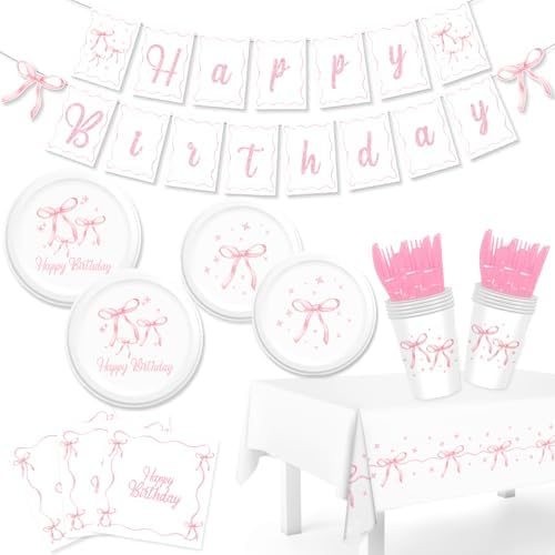 Pink Bow Party Decorations 170 Pcs Birthday Supplies Set