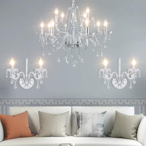 CRYSTOP 12 Lights Crystal Candle Chandelier 2 Lights Wall Sconce