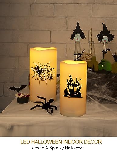 HOME MOST Set of 2 Halloween Outdoor LED Pillar Candles with Timer