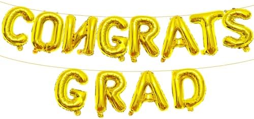 16 Inches CONGRATS GRAD Graduation Balloons Banner Gold