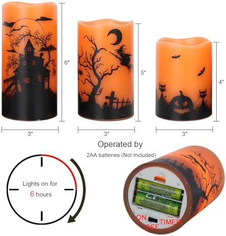 GenSwin Halloween Candles with Timer 3 Pack