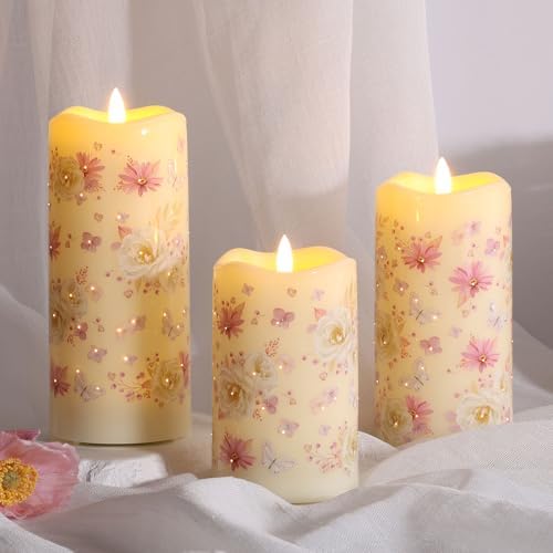 Eywamage Fiber Optic Flameless Candles with Remote Control Set of 3