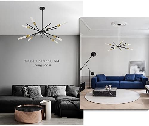 Mid-Century Black Brass Sputnik Chandelier 8 Light Pendant