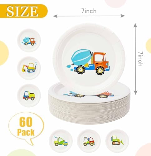 SietDESO 60PCS 7Inch Construction Paper Plates for Kids Party