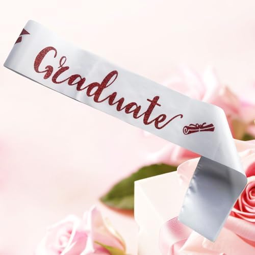 Graduate Sash Class of 2025 Cheerleader Senior Sash Glitter Letter White Red