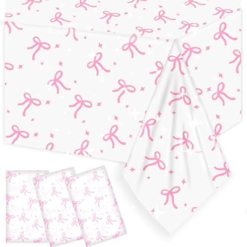 3 Pack Pink Bow Themed Party Tablecloths