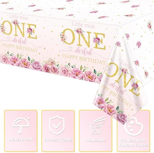 Miss Onederful 8 Pack Floral 1st Birthday Tablecloths 51x87