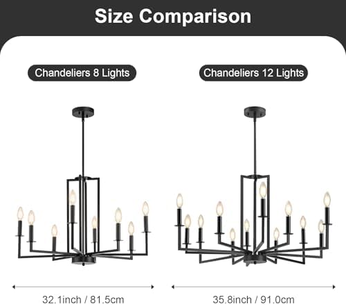 Modern Black Chandelier 8 Light Farmhouse Design