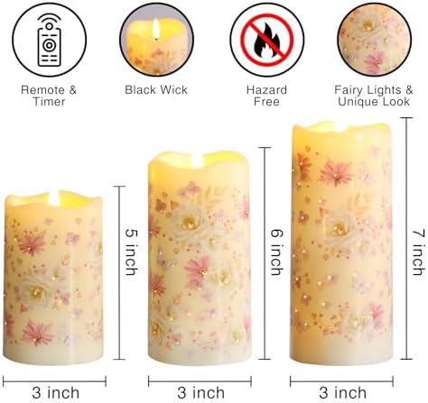 Eywamage Fiber Optic Flameless Candles with Remote Control Set of 3