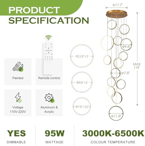 14 Ring Modern LED Chandelier for High Ceiling Entryway