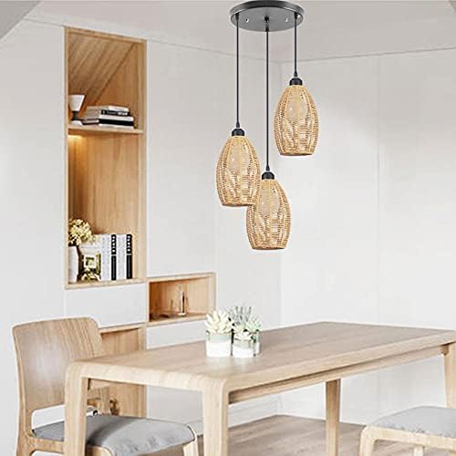 Retro Chinese Style Hanging Chandelier with Woven Rattan