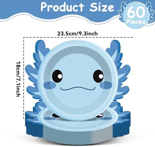 60Pcs Blue Axolotl Shaped Party Plates for Kids Birthday Baby Shower