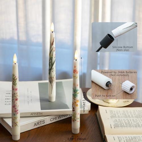 Spring Flameless Taper Candles with Flowers 3 Pack LED Remote Controlled