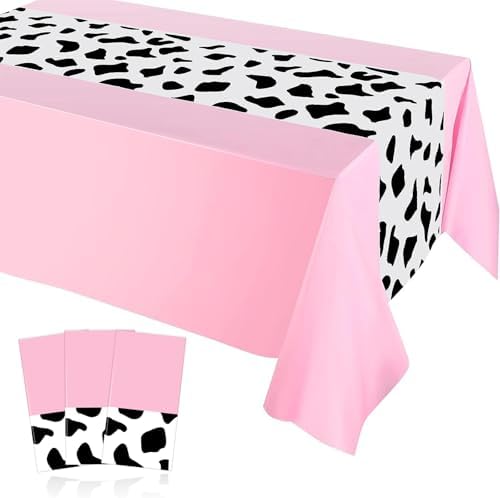 3 Pack Pink Cow Tablecloth for Birthday Party Decor