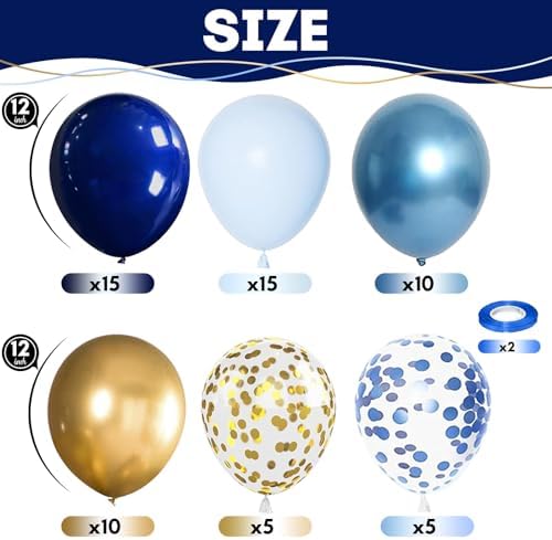 Navy Blue Gold Balloon Set 60 Pack 12 Inches