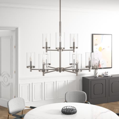 Aiwen 2-Tier Chandelier 9 Light Sand Nickel Pendant Light