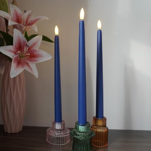 Navy Blue Flameless Taper Candles with Remote Timer Set of 6