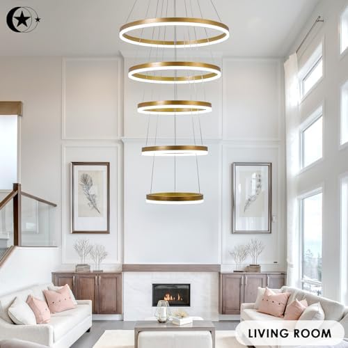 5-Rings Modern LED Chandelier Gold Dimmable with Remote Control