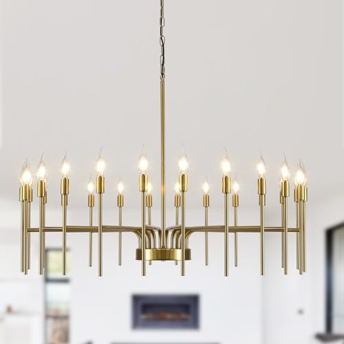 Gold 24 Light Modern Farmhouse Chandelier for High Ceilings