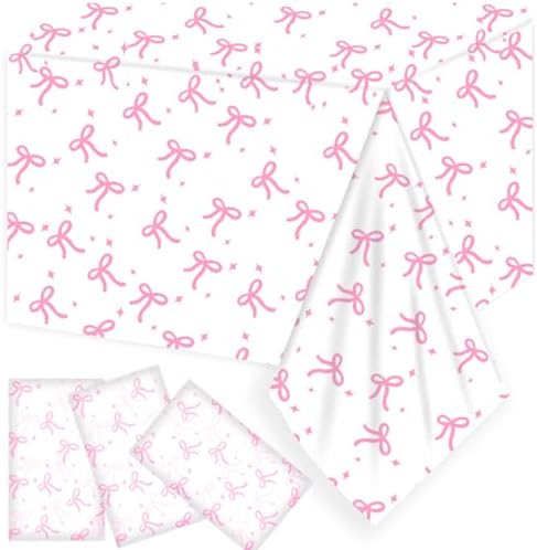 3 Pack Pink Bow Themed Party Tablecloths