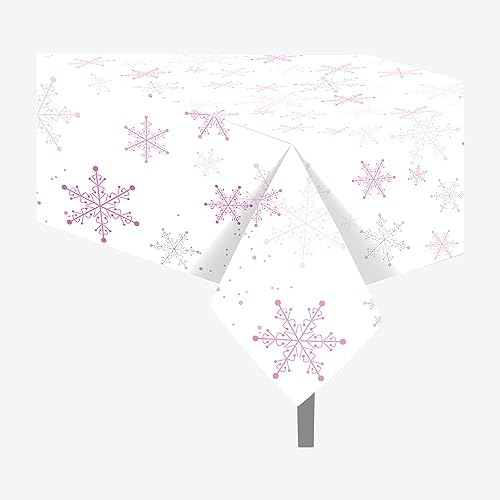 2 Pcs Pink Snowflake Plastic Tablecloth - Winter Wonderland Party Cover