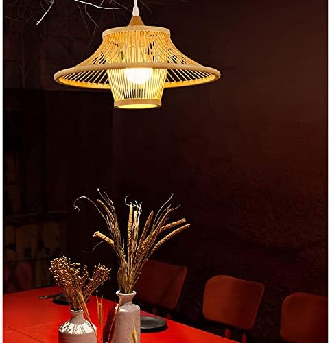 Modern Industrial Bamboo Chandelier with Wicker Shade