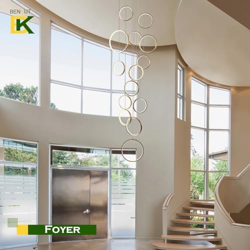 14 Ring Modern LED Chandelier for High Ceiling Entryway