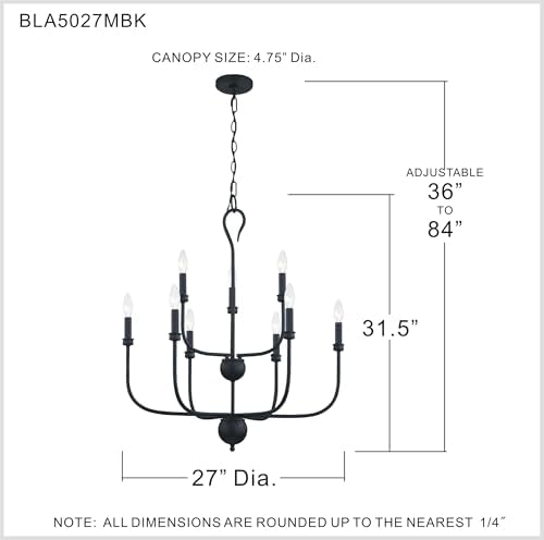 Quoizel Blanche 9-Light Matte Black Chandelier