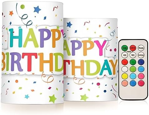 SUABO Happy Birthday Flameless Candles with LED Remote Timer