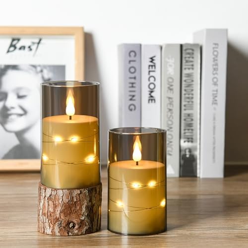 Flameless LED Candles with Star String Set of 2 Remote Controlled Timer 3x6
