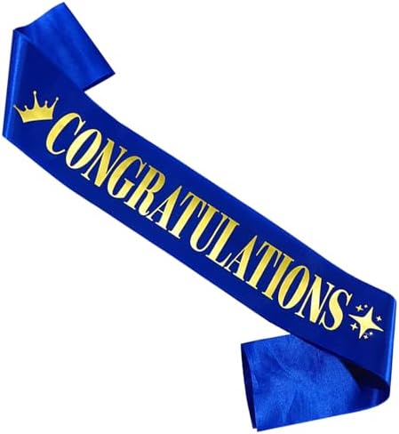 Congratulations Sash for Girl Boy - Blue Satin with Gold Foil Glitter