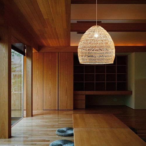 Natural Wicker Chandelier with Rattan Lampshade