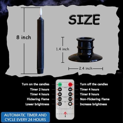 NONNO ZGF 6 Pack Real Wax Black Window Candles with Remote and Timer