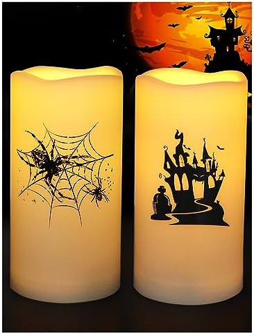 HOME MOST Set of 2 Halloween Outdoor LED Pillar Candles with Timer