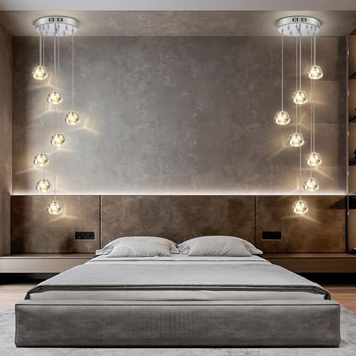 Crystal Chandelier Modern Pendant Light LED Raindrop Ceiling Light 7 Lights Round