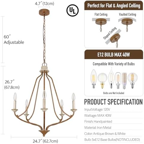 Retro Bronze 5-Light Chandelier for Kitchen Island