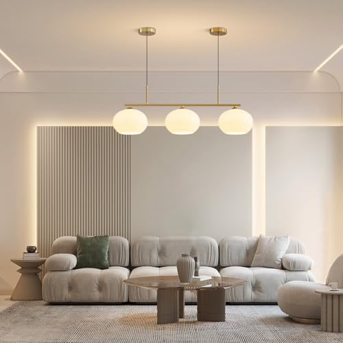 KCO 3 Light Linear Pendant Chandelier with Milk Glass Shades